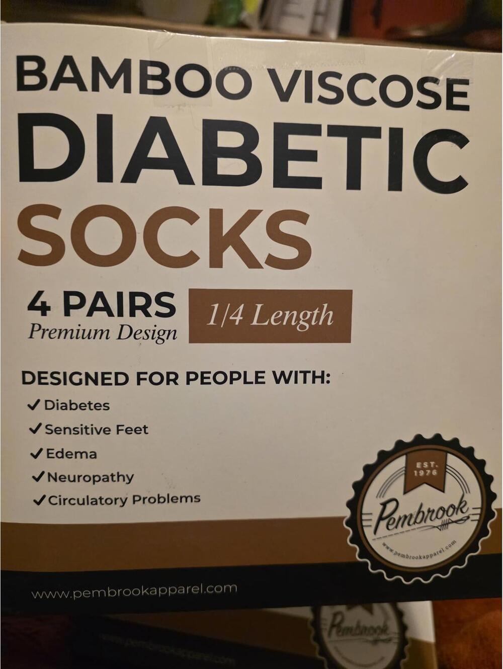 Pembroke bamboo Viscose Diabetic Socks 4pk 1/4 length